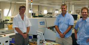 From left to right, Sean Flynn, Dean Rodger and Mike Flynn, at the commissioning of the new Mydata pick-and-place machine